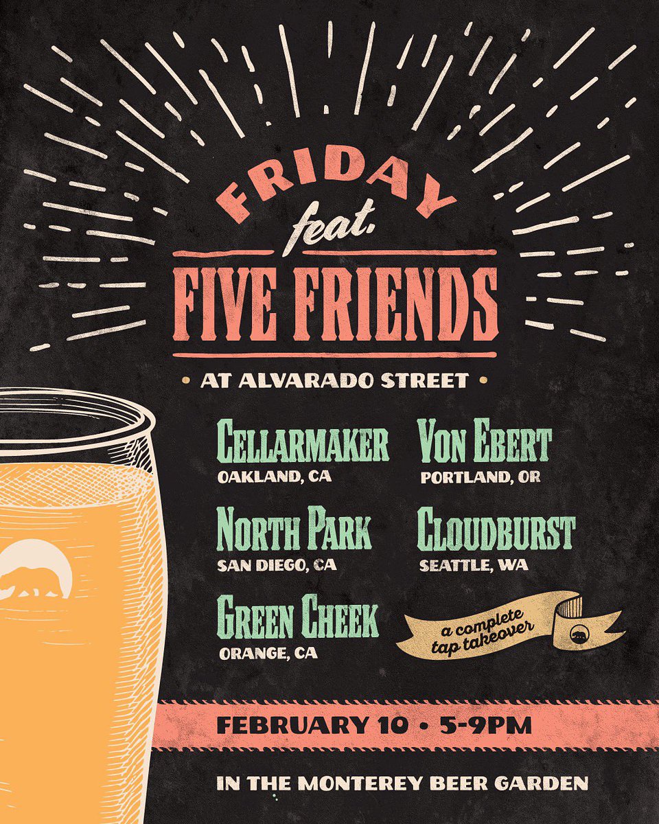 FRIDAY feat. FIVE FRIENDS! 🤩⭐️👌BE THERE! #sfbeerweek #greencheek #northparkbeer #cellarmaker #vonebert #cloudburstbrewing