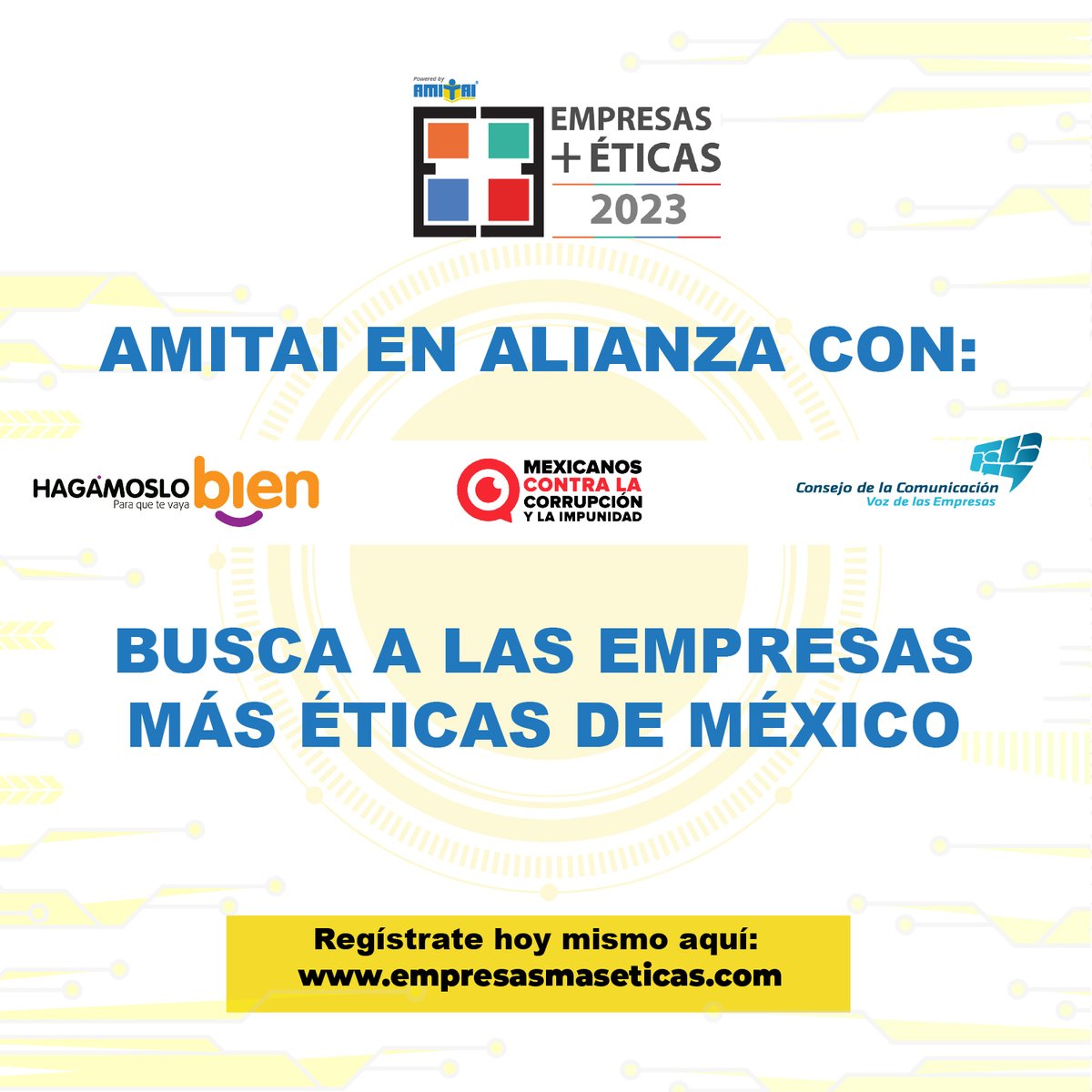 ¿Tú empresa promueve una cultura ética y de valores? 
Entonces ¡No lo pienses más y participa en el ranking de las Empresas Más Éticas 2023! 

Tienes hasta el 31 de marzo para registrarte: app.empresasmaseticas.com.

<a href="/BienMx/">Hagámoslo Bien</a> <a href="/MXvsCORRUPCION/">Mexicanos Contra la Corrupción</a> <a href="/ConsejoCC/">Consejo Comunicación</a> 

#EmpresasmasÉticas #E+E #RH
