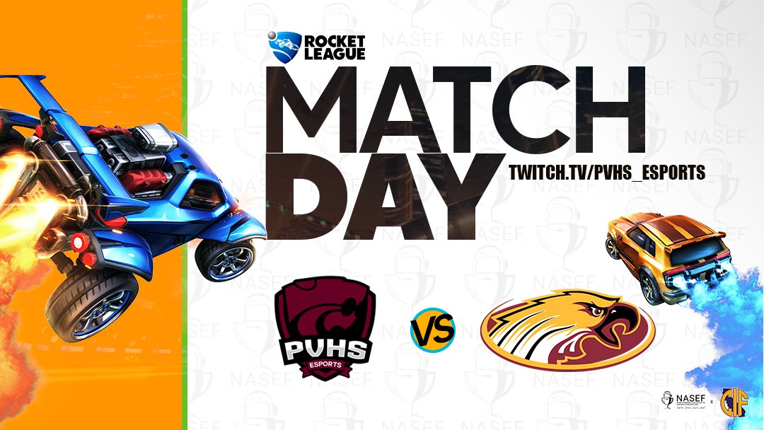 Rocket league match against Clovis West starts today at 4:15. Check out the match live on our Twitch channel: twitch.tv/PVHS_Esports