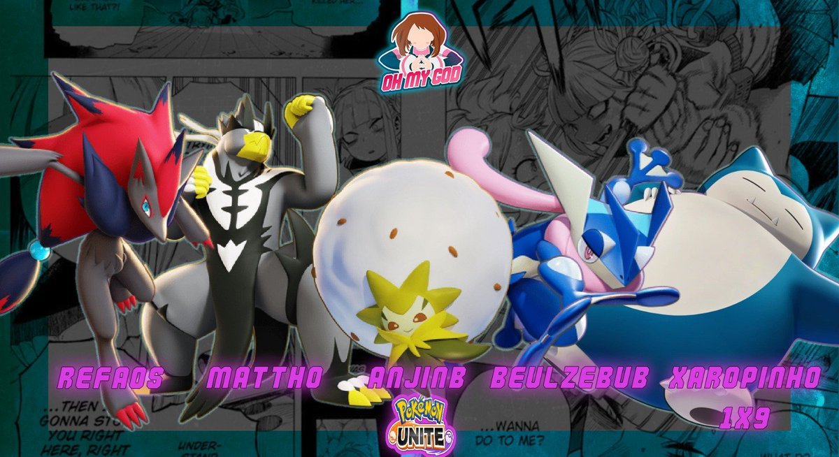 Buscando novos ares e novos jogos, lhes apresentamos a nossa primeira lineup de Pokemon Unite, dando as boas-vindas a eles:

Matttho -Versátil
AnjinB - Suporte
BEULZEBUB - Atacante
Refaos - Veloz
Xaropinho1v9 - Defensor