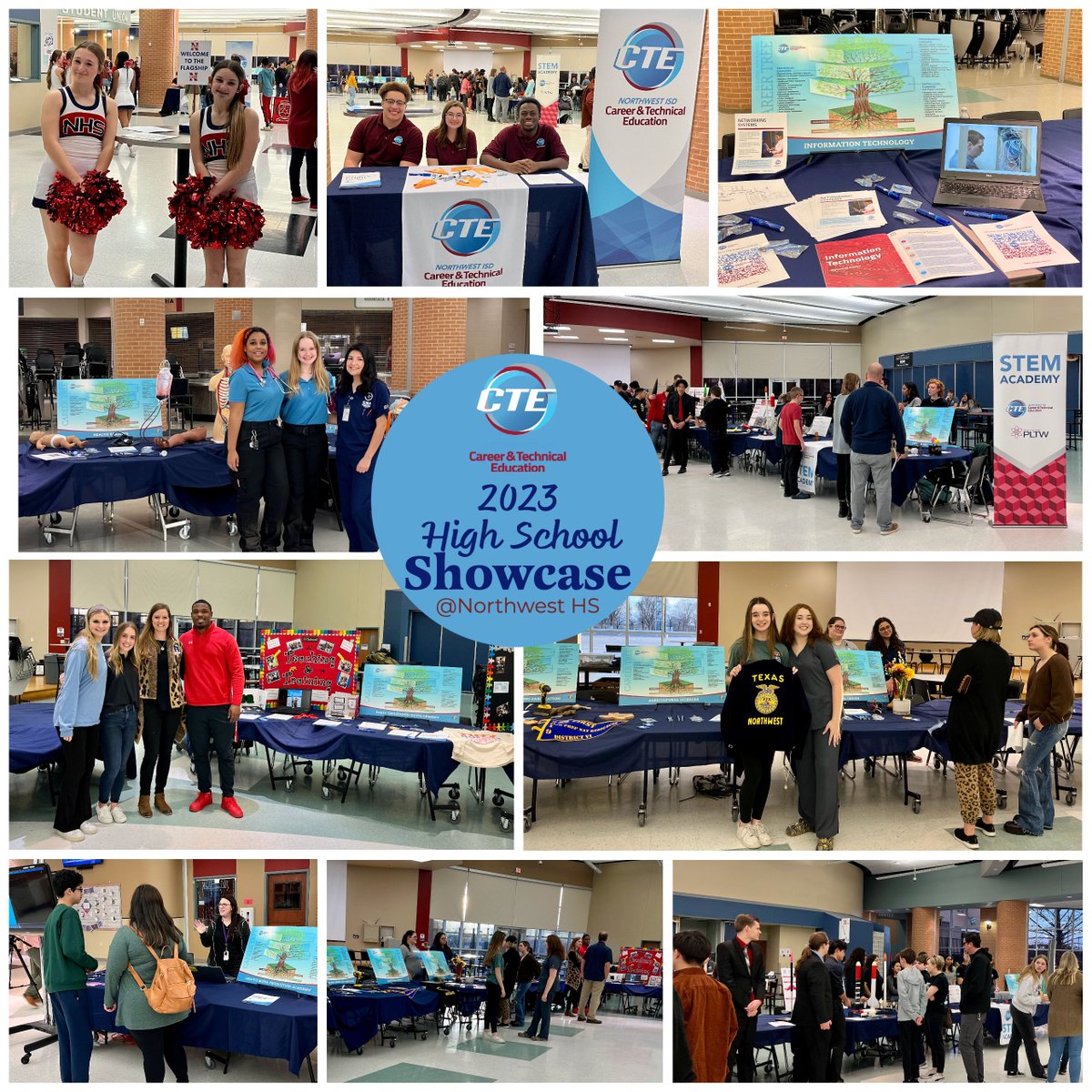 Shout out to CTE students + teachers at all 4 NISD HS campuses for showcasing CTE opportunities! It was great to meet incoming students last night and share why we 💙 CTE! Featured below: Big smiles and great conversations taking place at <a href="/NHSTexans/">Northwest High School</a> #IAmNISDCTE