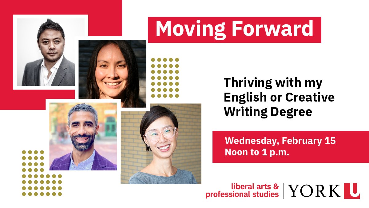 Wondering where your English degree can take you? Tune in to the next #YUMovingForward to find out!

🗓️ On Feb 16, we'll be joined by a panel of <a href="/YorkUAlumni/">York U Alumni</a> who'll share advice for a successful career in whatever field you choose to pursue. Register: bit.ly/3EXPlP7