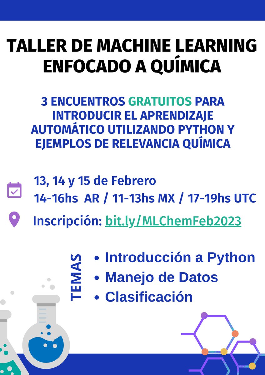 Diego Onna (@diegoonna) on Twitter photo Últimos días para anotarse a nuestro taller de introducción al Machine Learning para personas con background químico.
Link: bit.ly/MLChemFeb2023
Info: pubs.acs.org/doi/10.1021/ac…
<a href="/BrenCohen13/">Bren</a>
@emedemaur
<a href="/EzeMorzan/">Ezequiel Morzan</a>
<a href="/FioriniGuille/">Guillermo Luciano Fiorini</a>
<a href="/luciosfra/">Lucio</a>
<a href="/soy_MAC/">Marianita</a> Últimos días para anotarse a nuestro taller de introducción al Machine Learning para personas con background químico.
Link: bit.ly/MLChemFeb2023
Info: pubs.acs.org/doi/10.1021/ac…
<a href="/BrenCohen13/">Bren</a>
@emedemaur
<a href="/EzeMorzan/">Ezequiel Morzan</a>
<a href="/FioriniGuille/">Guillermo Luciano Fiorini</a>
<a href="/luciosfra/">Lucio</a>
<a href="/soy_MAC/">Marianita</a>