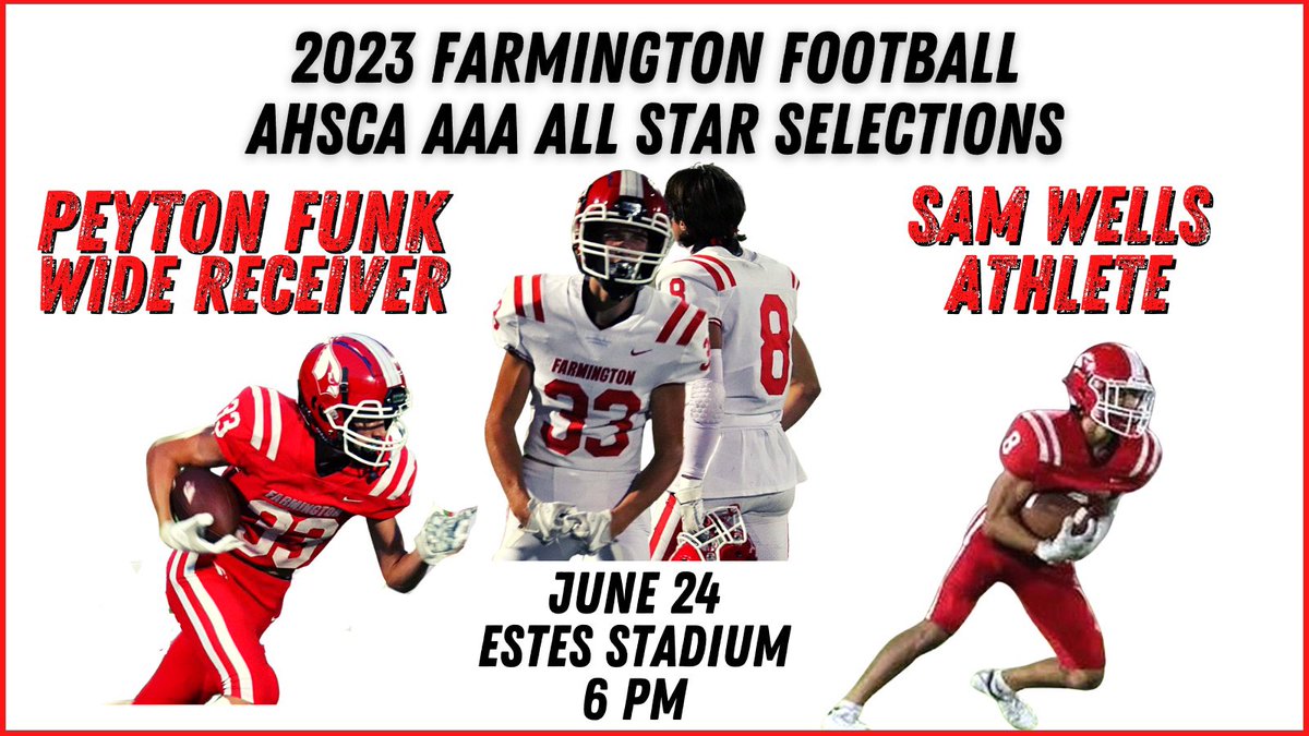 Farmington_Football (@farm_cardinals) on Twitter photo Congratulations to Peyton Funk and Sam Wells for being selected to play in the AHSCA AAA All Star Game! VVR! <a href="/Pfunk05/">Peyton Funk</a> Congratulations to Peyton Funk and Sam Wells for being selected to play in the AHSCA AAA All Star Game! VVR! <a href="/Pfunk05/">Peyton Funk</a>