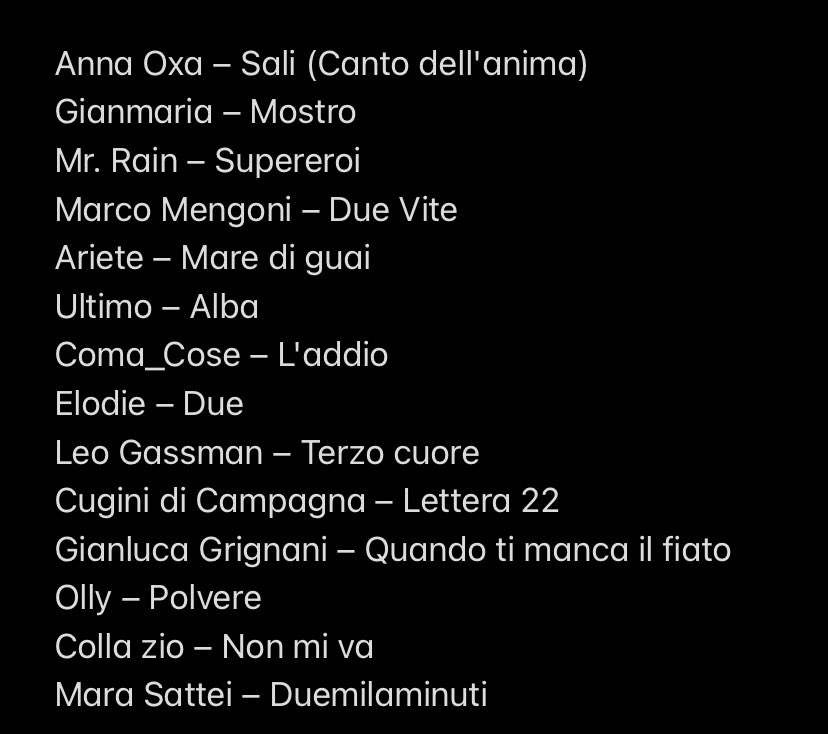 SCALETTA 1ª SERATA #SANREMO2023

L’ordine di uscita potrebbe subire variazioni.
