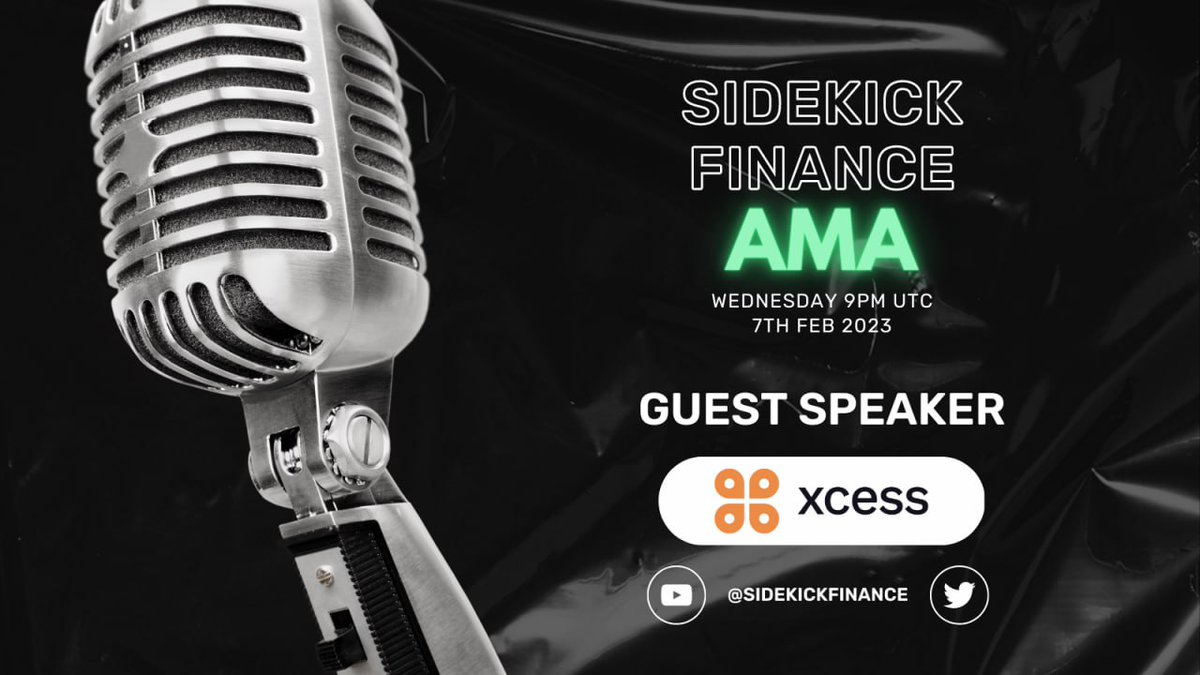 🎙️Join us for our next AMA!

We'll be hosting <a href="/xcesshq/">Xcess</a> over on our Telegram to discuss the latest developments in their crowdfunding campaign on JumpStart!

📍 t.me/sidekickfinance
⏰ 9pm UTC on 7th Feb

#crowdfunding #cryptonews #supplychain #nft #defi