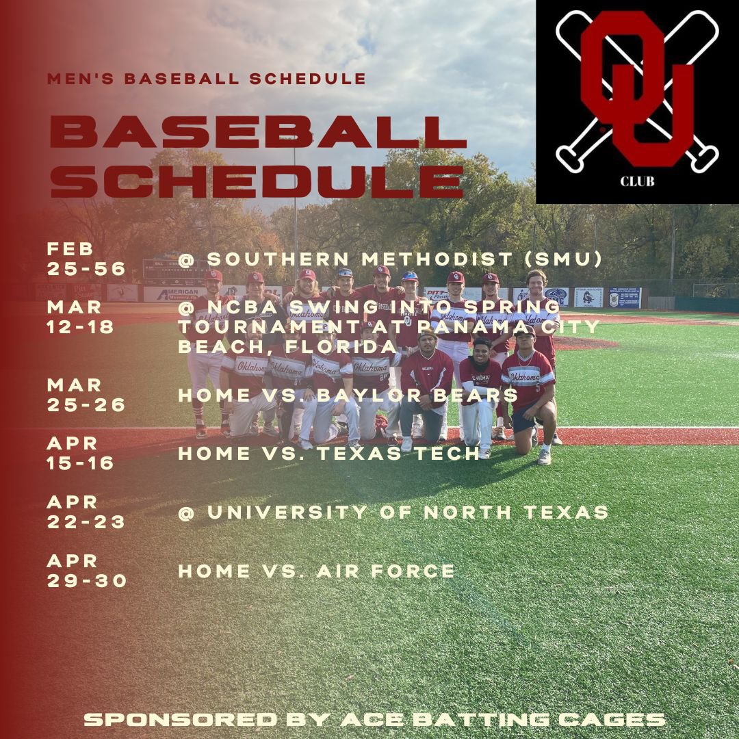 Go time 💪 🅾️🙌 #boomersooner 

Here is the 2023 #Sooners Club Baseball schedule. 

Game times/Locations will be announced as dates get closer.