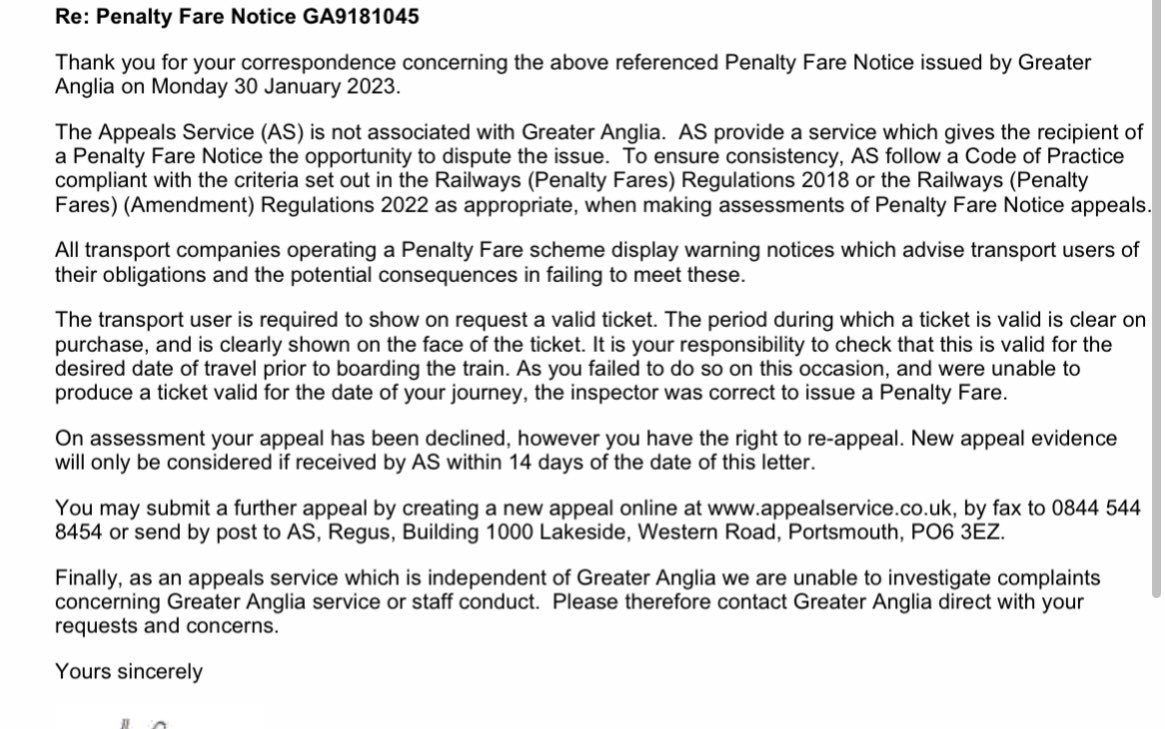 Gorgeousandgo's tweet photo. @greateranglia @greateranglia I’ve had my appeal response and they have also completely ignored the circumstances and parroted the company policy. Please can you advise if there any other avenues I can explore or would I be wasting my time? https://t.co/9E0dC9zIpH