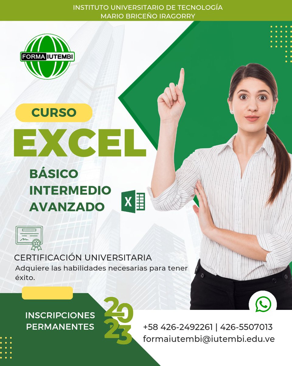 infoiutembi_'s tweet image. Fórmate con nosotros y crece profesionalmente | #CursodeExcel presencial y virtual con #Formaiutembi Certificación universitaria 👇🏼 #Valera #Trujillo