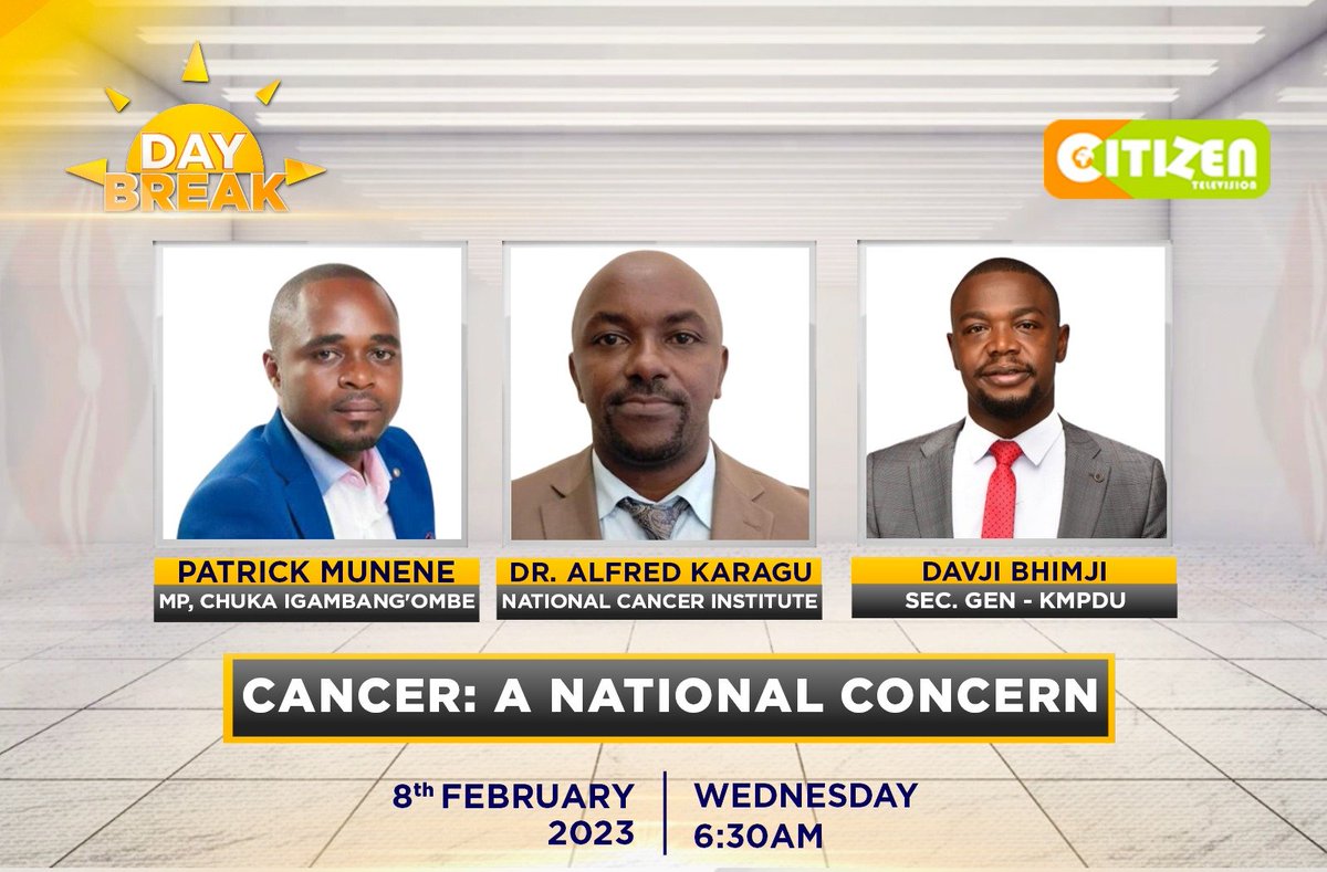 Join the SG @Davji and other panelists tomorrow morning from 6:30 a.m on @citizentvkenya for a conversation on the status of Cancer in Kenya. 

#NationalConcern
