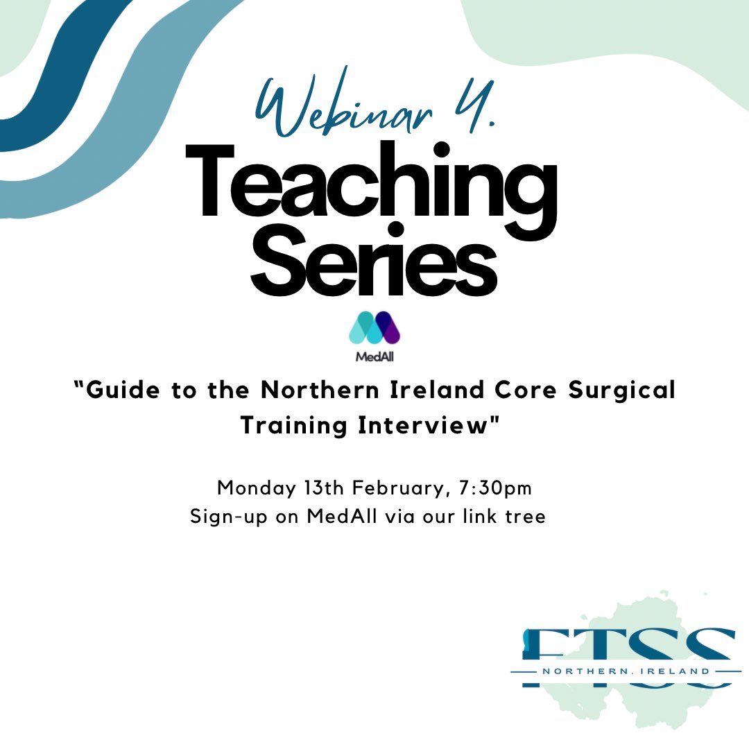 NI_ftss's tweet photo. Our 4th webinar in our teaching series ~ “Guide to the Northern Ireland Core Surgical Training Interview" on 13/02/23 at 19:30 ✨

Sign up via https://t.co/15TawnFUb3 https://t.co/diAqvAWeCn