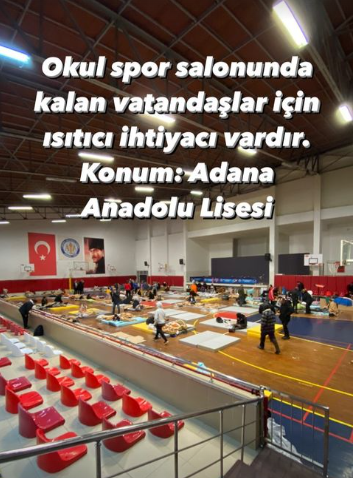 Mezun olduğum sevgili okulum Adana Anadolu Lisesi'nde 500 kişilik barınma alanı yapıldı. 
Mezun Dönem temsilcinizden anlık ihtiyaçları öğrenip giderebilirsiniz.    #adana #ala99 #deprem
