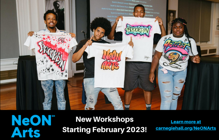 New NeON Arts Workshops Begin February 20 - Sign Up Now! This spring's workshop topics include music production, fashion, digital media, and more. Open to young people in NYC ages 16-24. Applications close 2/24. Sign up HERE to save your spot!
carnegiehall.org/Education/Prog…