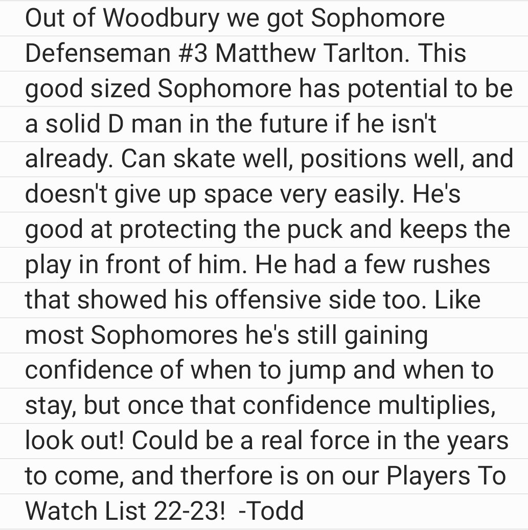 mnhshockeytalk's tweet photo. Matthew Tarlton, Sophomore D #3 out of Woodbury is on our Players To Watch List 22-23! See attached scouting report! https://t.co/1wbUTnsedC