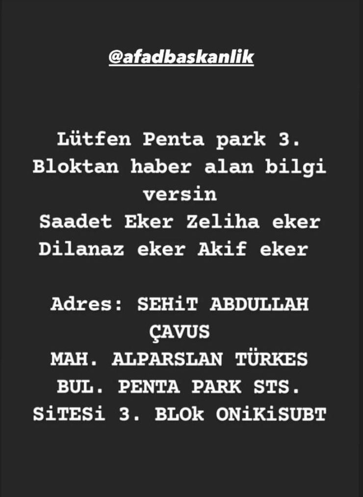 kubraskin's tweet photo. Kahramanmaraş Penta Park Sitesi. Çok fazla insan var ve sesler duyuluyor. Acil yardıma ihtiyaç var. 
Penta park 1-Melihat Kuybu, Arif Kuybu Penta park 3-Hacı Hurşitoğlu, Ayşe Hurşitoğlu, Gülşen Hurşitoğlu, Ömer Hurşitoğlu.
@AFADBaskanlik @ahbap @haluklevent @PincTivi @BabalaTv https://t.co/QIGG2RtsSr
