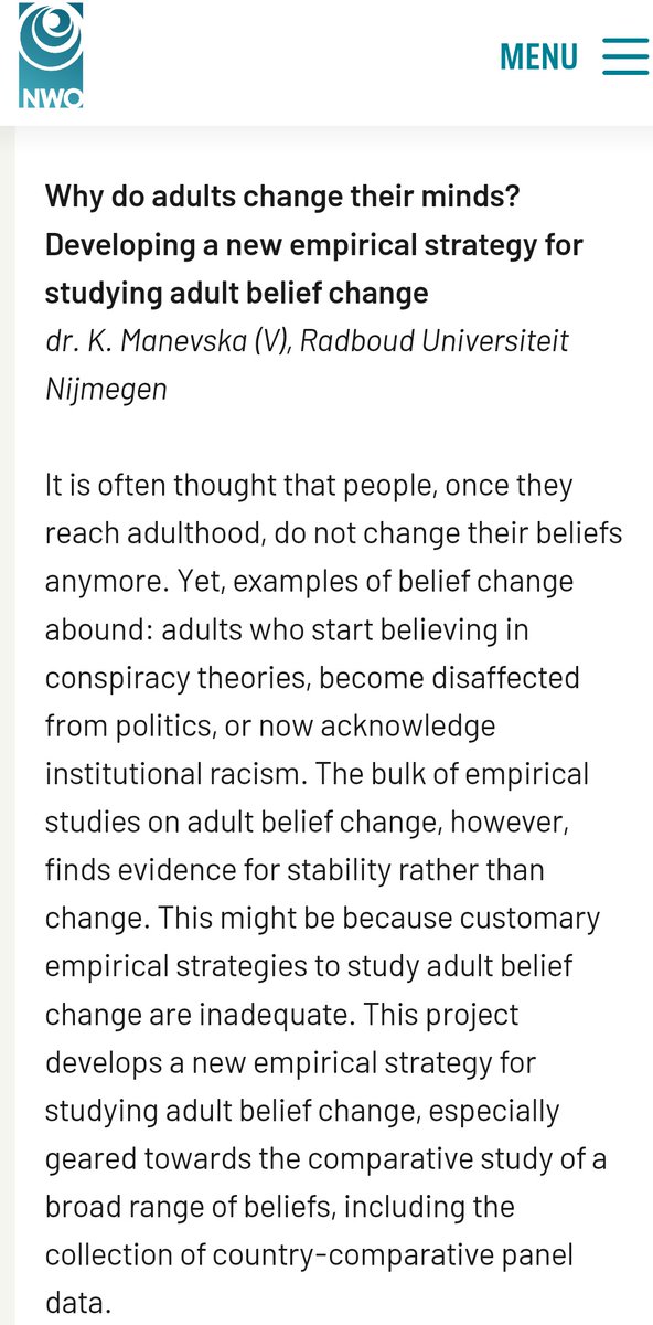Good news: I received an NWO SSH Open competition XS grant from <a href="/NWOFunding/">NWO Funding</a> to develop new empirical strategies for studying adult belief change. Among other things, this will allow me to collaborate with an international network of amazing researchers 🎉