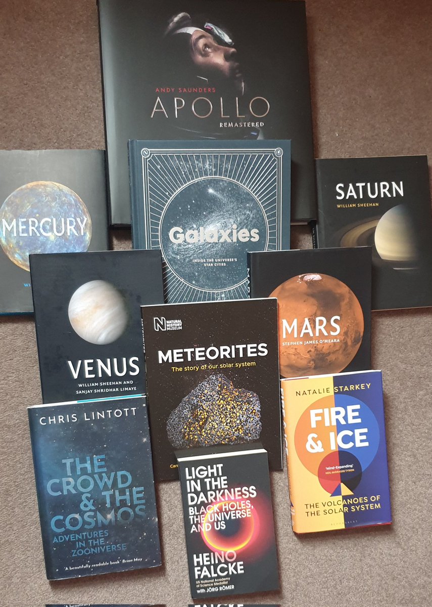 Just a few book to read at the minute. Good job I love Astronomy. Lol. @AndySaunders_1 @StarkeyStardust @chrislintott #lightinthedarkness #marsbook #saturnbook #venusbook #mercurybook #galaxiesbook #meteoritesbook #lovereading #astronomy #education #reading