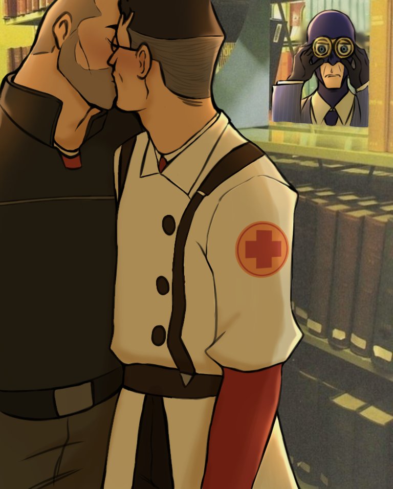 KuwinKira's tweet photo. Can't believe i stayed awake at 12am for this #heavymedic #tf2 #tf2medic #tf2heavy #bluspy #TeamFortress2 #medictf2 #heavytf2 https://t.co/fdhxixRMPO