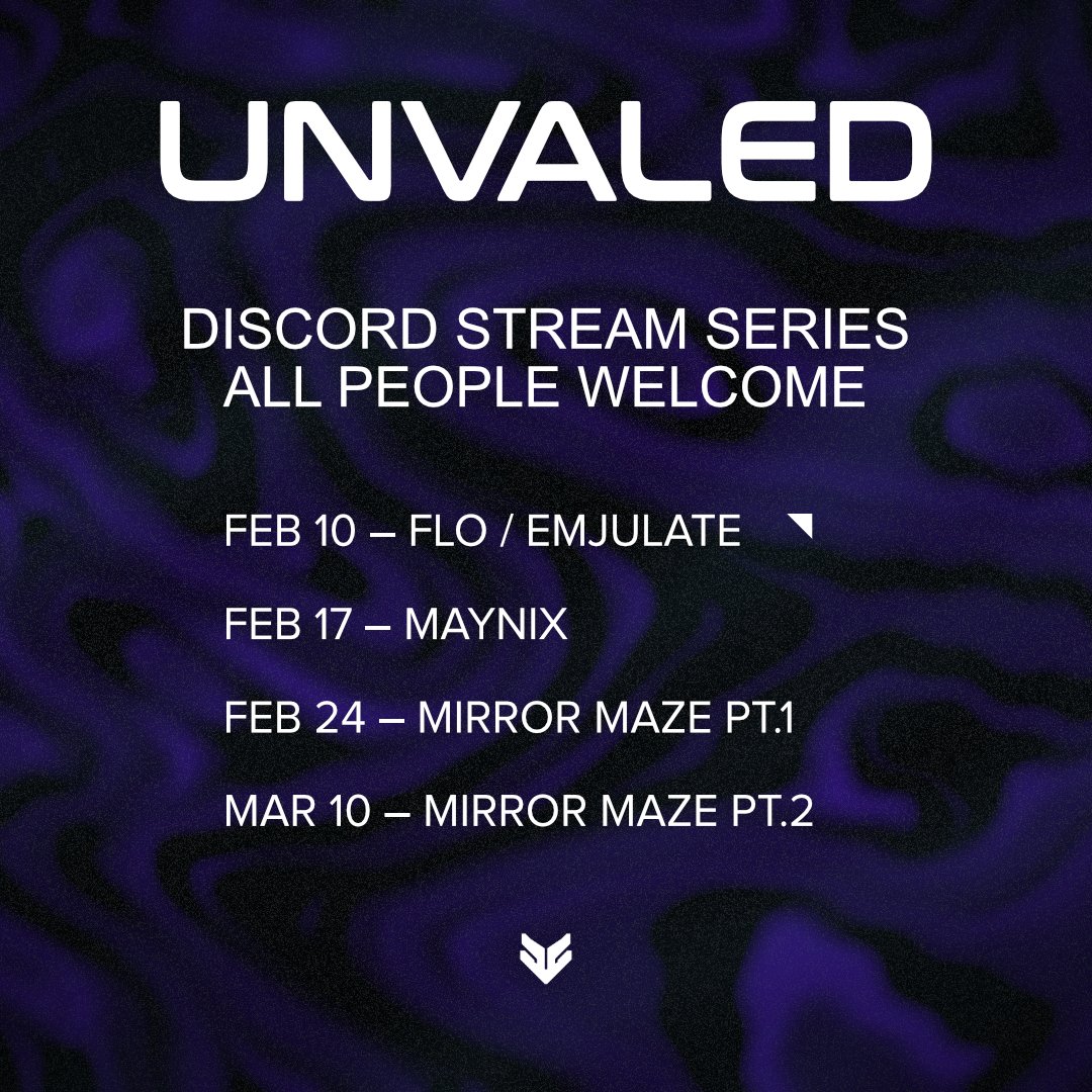 We are excited to announce the new VALE Discord community-based production series, UNVALED. Hop in for an hour-long track or process breakdown from some of your favorite label affiliates.

First artists on deck: FLO/emjulate, <a href="/maynixmusic/">maynix</a> &amp; <a href="/mirrormazebeats/">Mirror Maze</a>