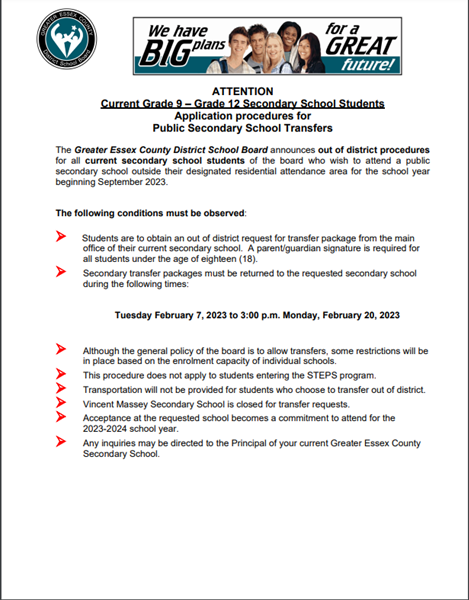 If you wish to change schools for September...