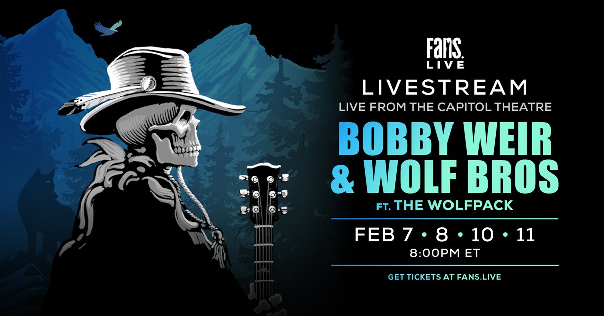 TONIGHT! ⚡️ @BobWeir & Wolf Bros ft. The Wolfpack kick off 4 nights at Port Chester’s @capitoltheatre. Watch live on FEB 7, 8, 10 + 11 → FANS.live/WolfBros