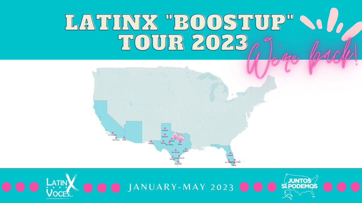 PublicHealthMap's tweet photo. A8: @latinxvocesllc! Last year's #LatinXBoostUpTour was such a success that they're back with the #BoostUpLatinXTour2023! Visiting 20 cities to spread the word in communities about #COVID19 prevention and vaccination at events with local health departments! πβοΈ #SaludTues https://t.co/CJOJMsZbPK