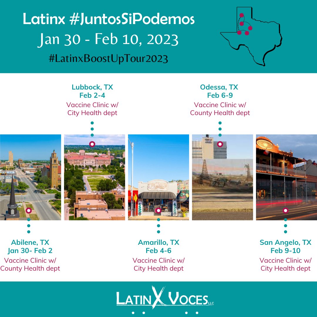 PublicHealthMap's tweet photo. A8: @latinxvocesllc! Last year's #LatinXBoostUpTour was such a success that they're back with the #BoostUpLatinXTour2023! Visiting 20 cities to spread the word in communities about #COVID19 prevention and vaccination at events with local health departments! πβοΈ #SaludTues https://t.co/CJOJMsZbPK