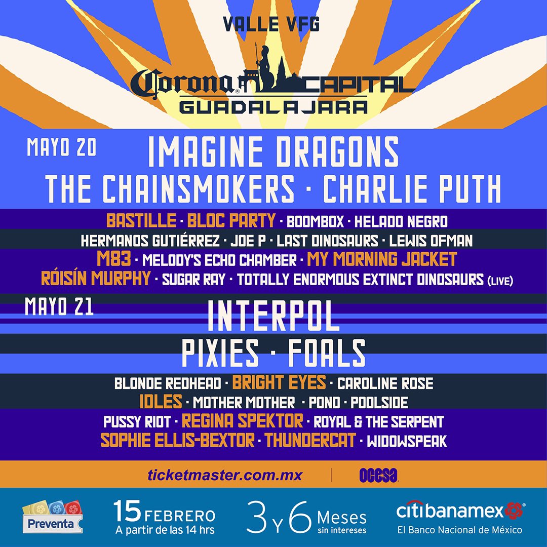 Bright Eyes (@brighteyesband) on Twitter photo Excited to announce Bright Eyes will be performing at <a href="/CCapitalGDL/">Corona Capital Guadalajara</a> on May 21st!
Tickets on sale starting next Wednesday, February 15th @ 2pm CST.
#CoronaCapitalGDL Excited to announce Bright Eyes will be performing at <a href="/CCapitalGDL/">Corona Capital Guadalajara</a> on May 21st!
Tickets on sale starting next Wednesday, February 15th @ 2pm CST.
#CoronaCapitalGDL