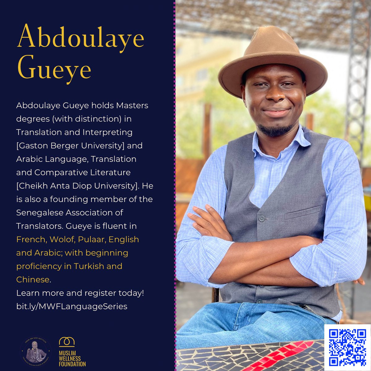 Said_Institute's tweet image. We are excited to be offering these courses at OIS! Don’t forget to register for your 3-week Wolof &amp;amp; Pulaar class w/ @AbdGuey starting this Saturday, February 11th! To register, scan QR code or visit link below. Come learn with us! 
📚🇸🇳✨ #OIS #languageseries #senegal #polyglot