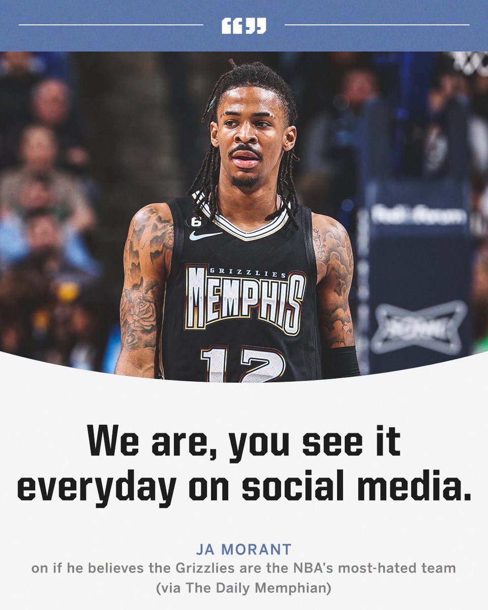 ESPNNBA's tweet photo. Ja Morant believes the Grizzlies have become the most hated team in the NBA. https://t.co/tUq55HEopj