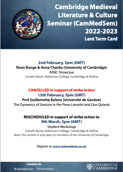Cambridge Medieval Literature and Culture Seminar tweet media