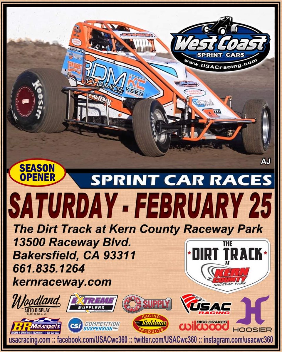 USACwc360's tweet photo. On Saturday, February 25th, the USAC West Coast Sprint Cars will open their season at The Dirt Track at Kern County Raceway Park. 

#USAC #USAC360 #usacnation #usacracing #usacwestcoast #usacwestcoastsprints #usacsprints #sprintcar #usacsprintcar #360sprintcar https://t.co/NsY5j0eJgU