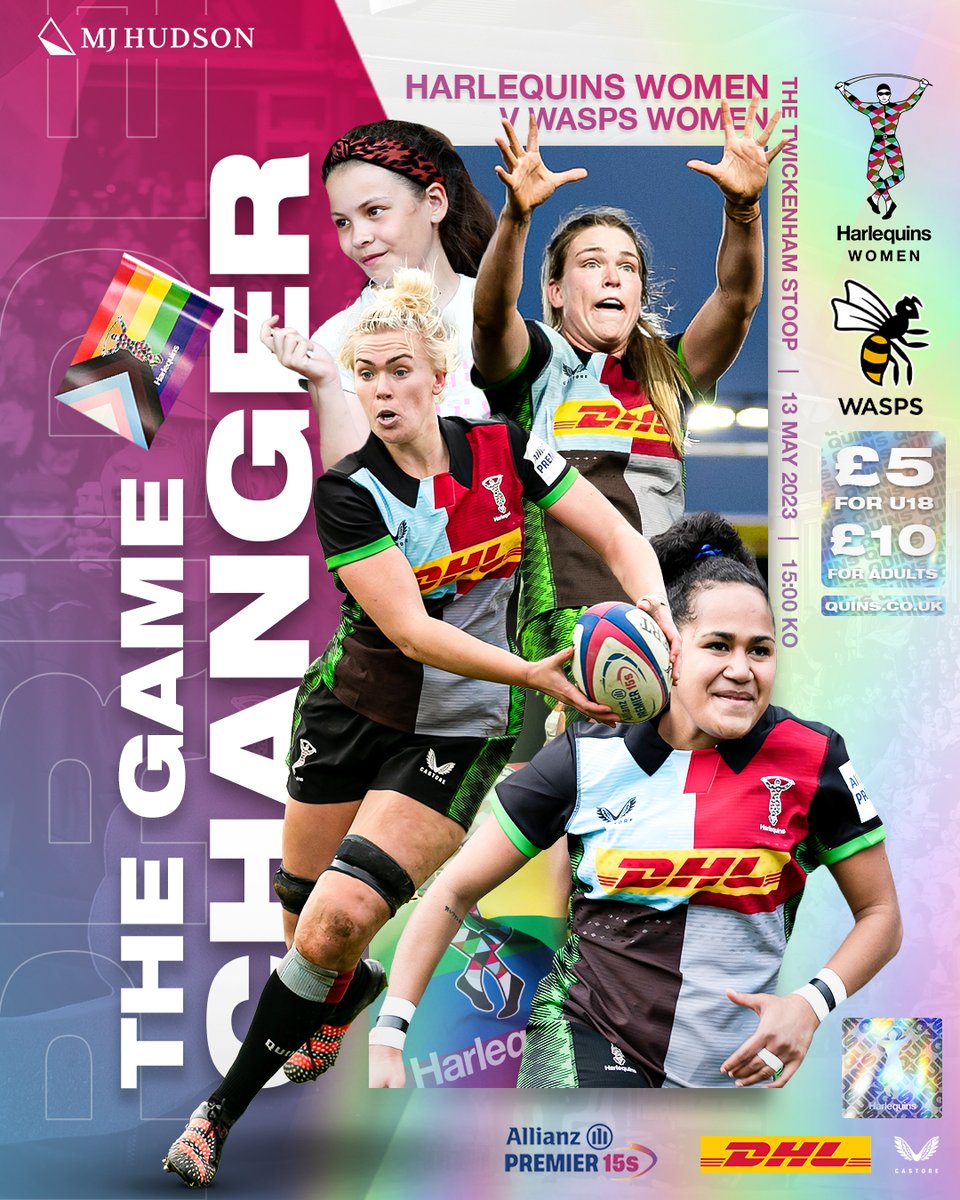 🙌 The Game Changer returns 🔥 🗓 Saturday 13th May 🐝 vs @waspswomen 🏳️‍🌈 Pride Fixture 📲 FULL STORY: bit.ly/3jDjbT5 🎟 TICKETS: eticketing.co.uk/harlequins #COYQ @MJHudsonCorp