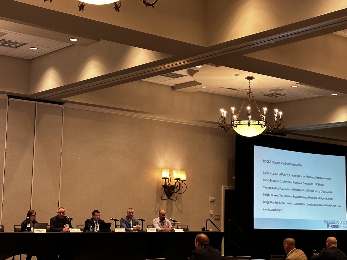 Our #HSCARxForum23 panel on the Drug Supply Chain Security Act (DSCSA) with representatives from @VizientInc @UNC_Health_Care @Apotex @InmarInc and @Healthcare_ABC is now underway! #supplychain #DSCSA #HSCA #pharmacy