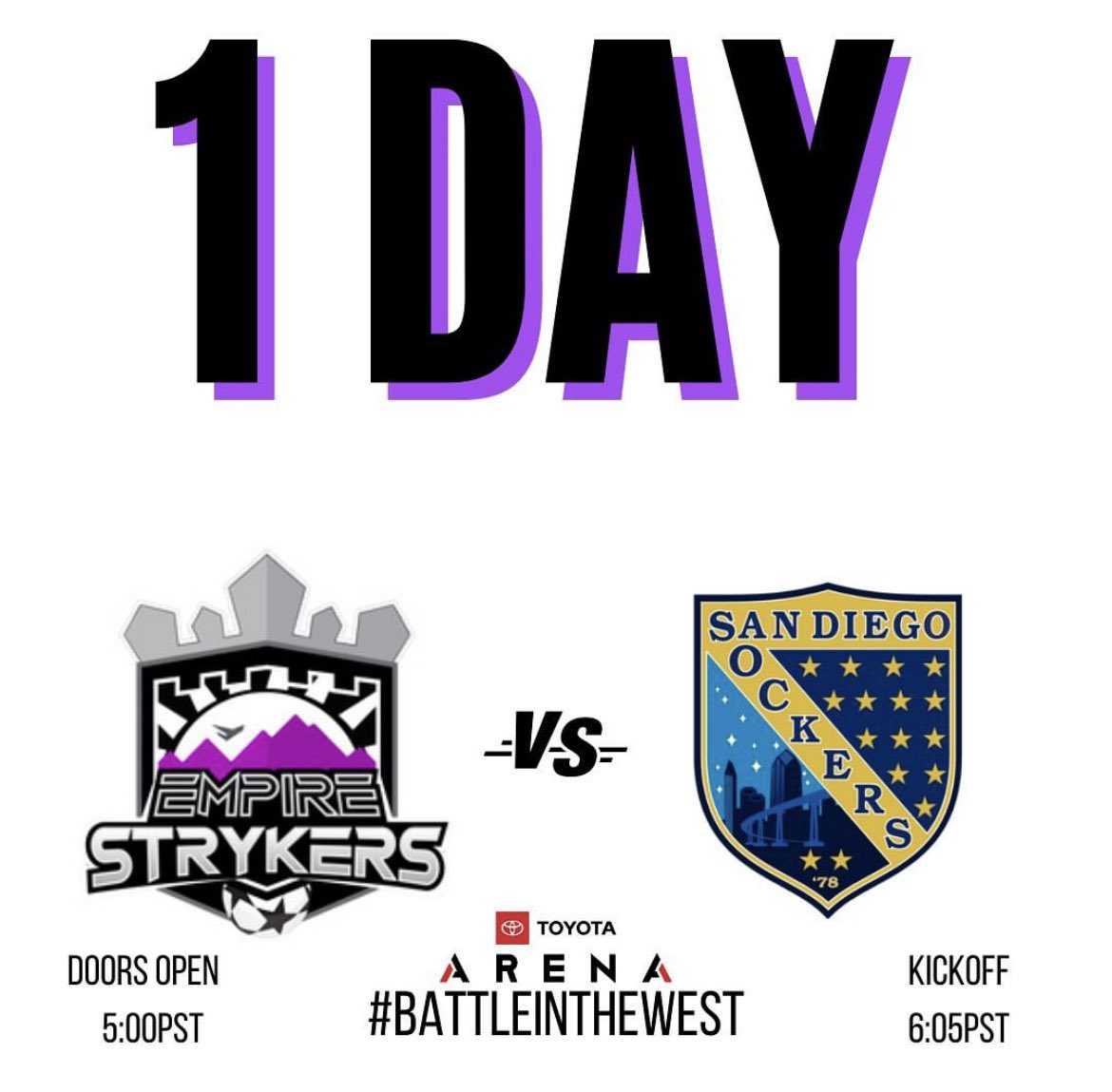Empire_Strykers's tweet photo. We are 1 day away from our SoCal rival clash with the @SanDiegoSockers !!! If you haven't already, get your tickets & join us tomorrow!
Tickets in bio! ππ΄
#WeAreEmpire #DefendTheEmpire #BewareTheEmpire
#RallyTheEmpire #EmpirePride #EmpireFamily https://t.co/qAHd4fFoSr
