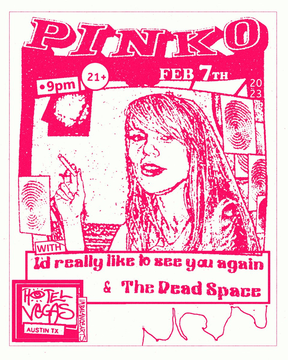 Tonight! Punk sets from <a href="/TheDeadSpace_/">The Dead Space</a> PINKO and I'd Really Like to See You Again at <a href="/HotelVegasATX/">HOTEL VEGAS</a>! Show at 9PM, 21+. 

RSVP: facebook.com/events/1308136…