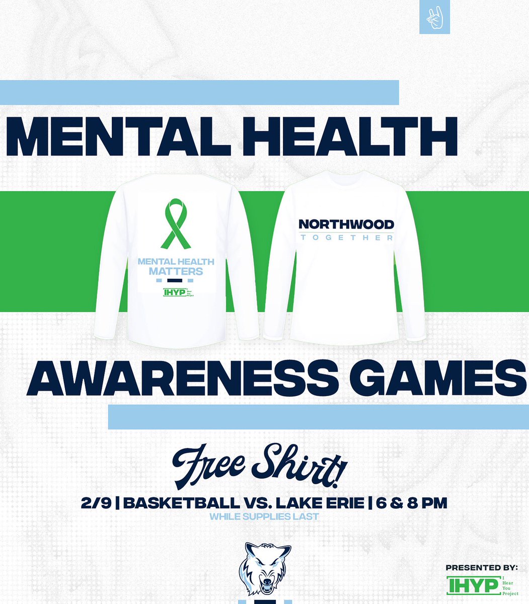 nutimberwolves's tweet photo. Join us Thursday night inside Riepma Arena for our Mental Health Matters basketball games! Also, grab a free shirt to show your support! #MentalHealthMatters https://t.co/OsCrpywg59