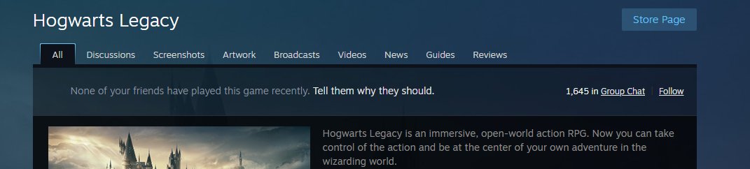 davecaplyn's tweet photo. @JordySloan @HogwartsLegacy Then why is absolutely nobody playing the game on Steam at the minute? https://t.co/G6wICi9xJp