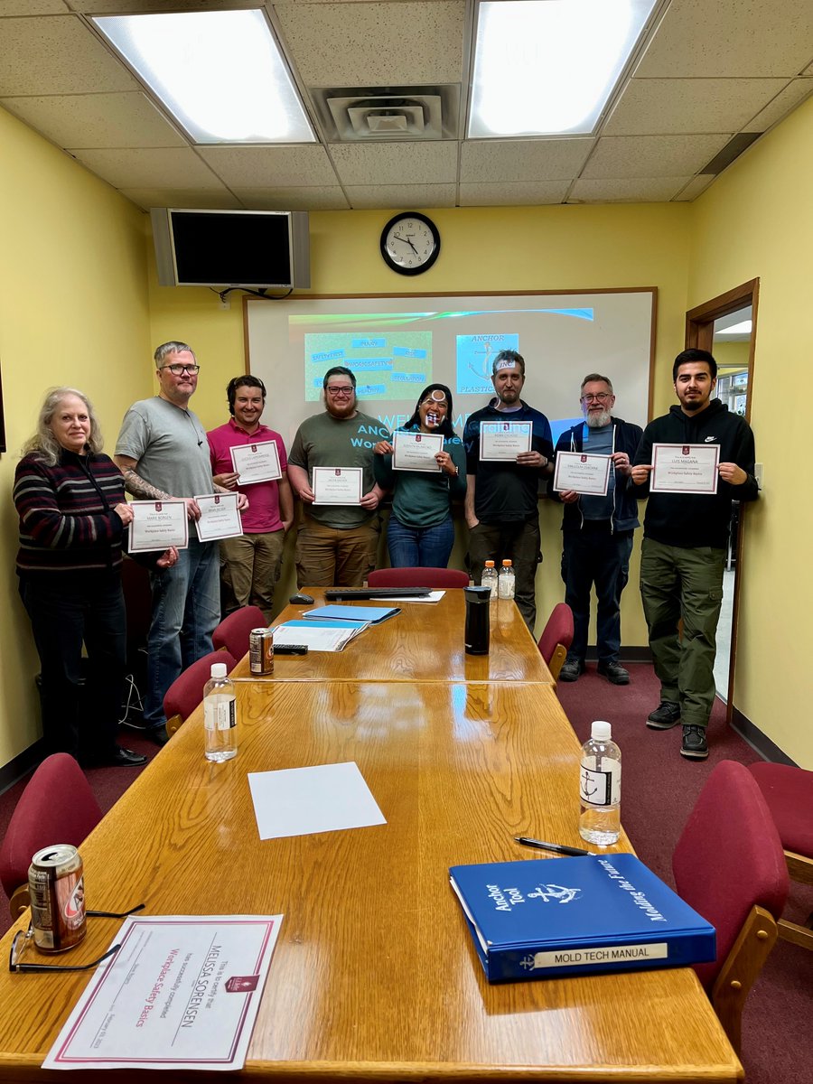 Last Thursday, our Anchor Plastics family completed Workplace Safety Training, and are now certified in this training, so we can keep each other safe and healthy at the workplace. Great work everybody! #Family #plasticinjectionmolding #careers #training #safety