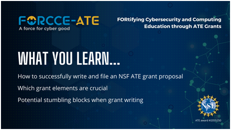 acm2yr's tweet image. FORCCE-ATE opportunity for #commcollege educators! Apply by 4/1 for a chance to improve #cybersecurity education at your institution by being coached and receiving a stipend for your time and commitment devoted to submitting an @NSF ATE grant. forcce-ate.org/mentee/ @CCPI_STEM