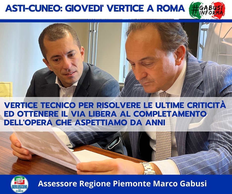 GabusiMarco's tweet photo. 💪🏻ASTI-CUNEO: GIOVEDÌ VERTICE A ROMA💪🏻
Il presidente Cirio ha dichiarato che siamo al termine della realizzazione del penultimo lotto dell'#AstiCuneo, previsto prima dell'estate: è fondamentale procedere ora con il via libera all'ultimo tratto su cui siamo fiduciosi! #cisiamo https://t.co/x8J6OVwqaj