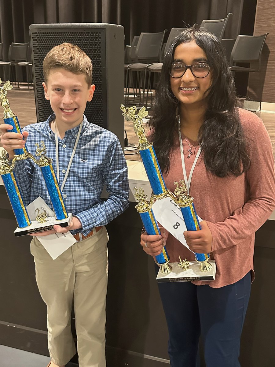 CONGRATULATIONS ... Etowah County Spelling Bee Winner (Lakita Prasadh / GMS) and Runner-Up (Michael Yother / Eura Brown).