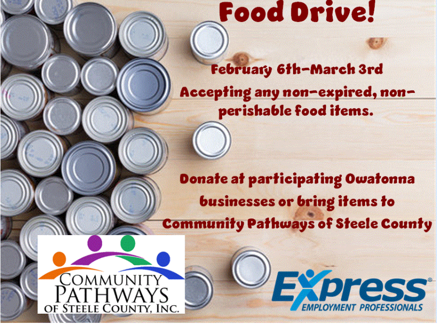 ExpressOwatonn1's tweet photo. Help out your local community! Food Drive going on now- March 3rd! https://t.co/rtgs5Mzrl4