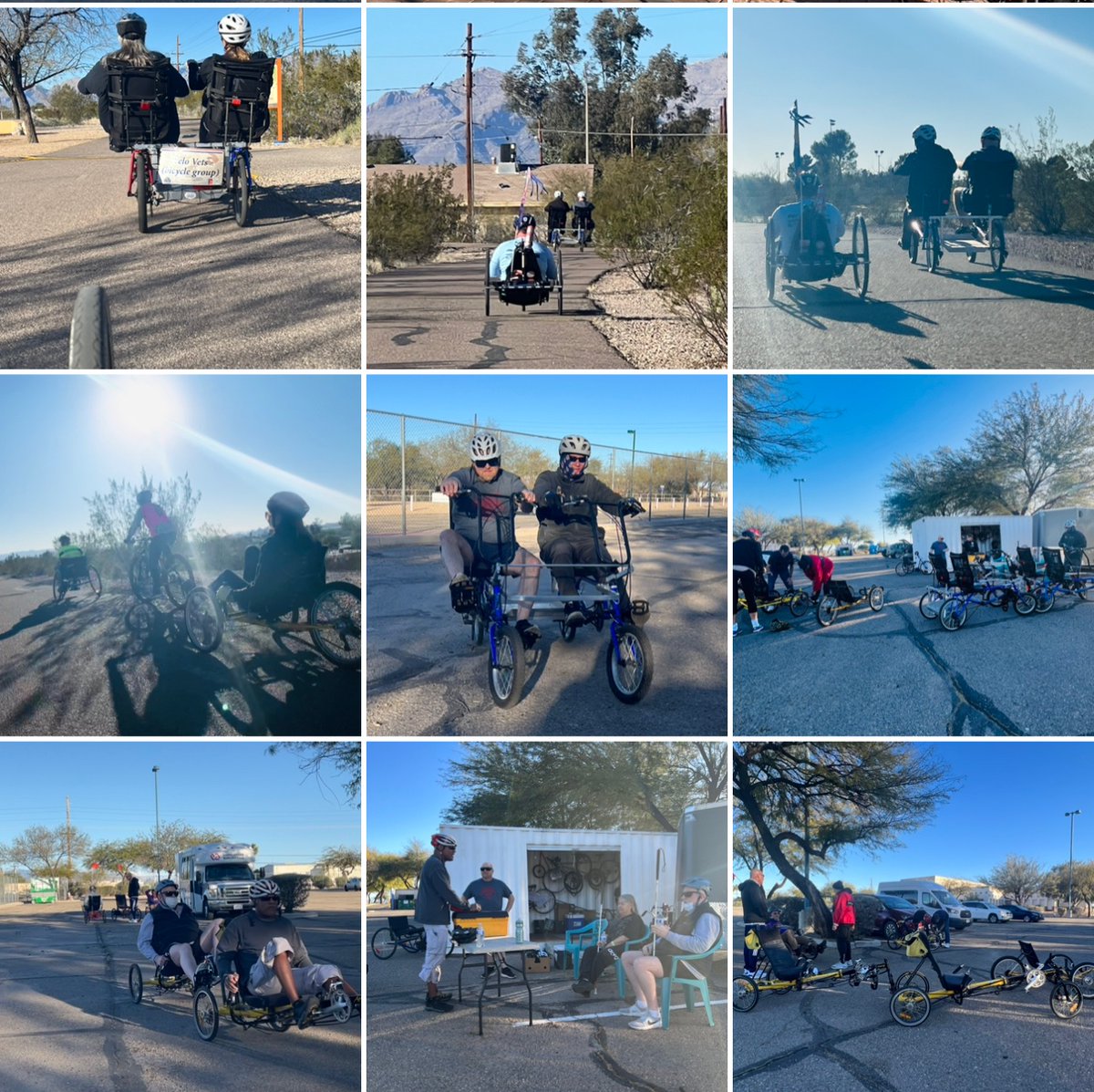 SaasTucson's tweet photo. Another great Tuesday sunset ride at Sam Lena Park with the #VeloVets a SAAS #AdaptiveBike program. https://t.co/zCqWrvq8rn