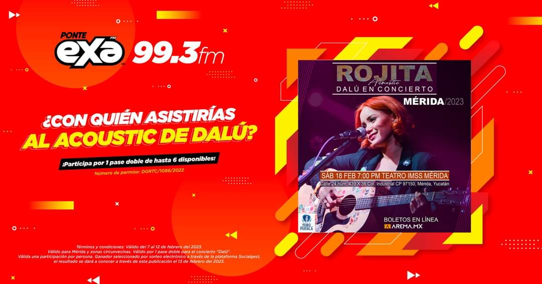 Holi nuestros amigos de <a href="/EXAMERIDA/">Exa Mérida 99.3 FM</a> tienen una dinámica para que puedas asistir al concierto de la #Cantautora #Mexicana <a href="/Dalumusica/">Dalú</a> en #Mérida 

Entra a este enlace y comenta m.facebook.com/story.php?stor…