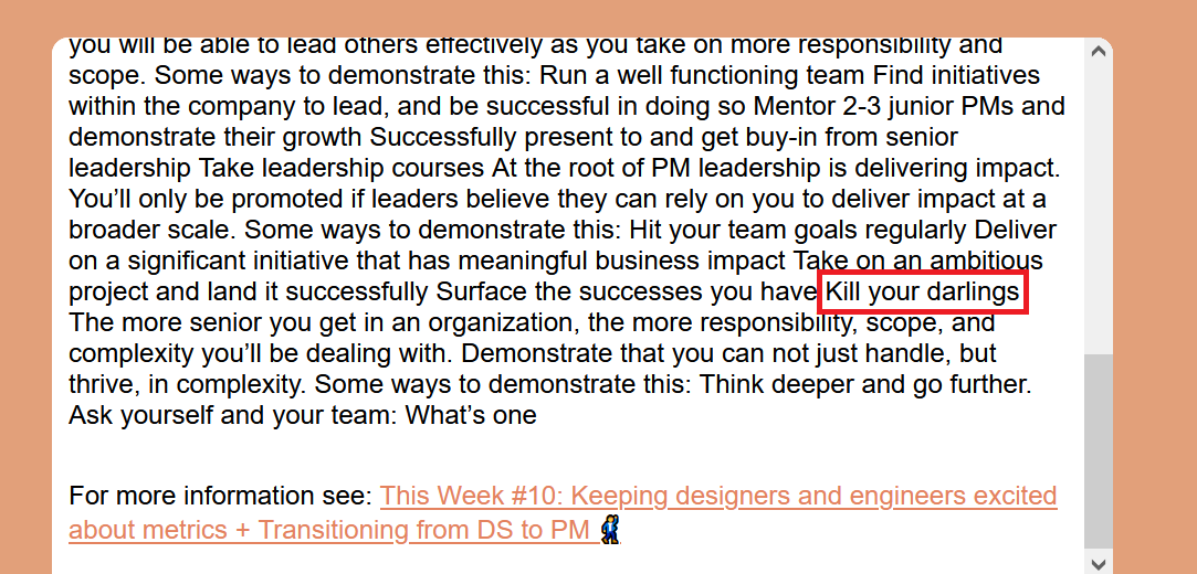 A nice advice from <a href="/lennysan/">Lenny Rachitsky</a> 's bot on how to be a great lead pm ! I'll keep that in mind