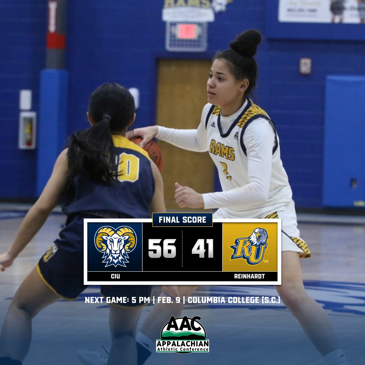 🏀FINAL SCORE🏀

<a href="/ciuramswbb/">CIU RAMS WBB</a> takes down Reinhardt University (56-41) for the first time in program history! #ChargeOn