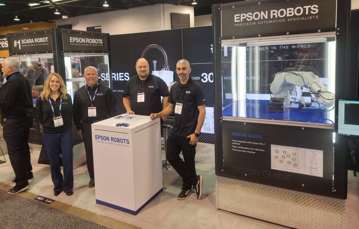 SandiaHarrison's tweet photo. #ATXWest today - very impressed with Epson Robots! They have a completely re-imagined booth with the latest innovation in SCARA robots on display. If you're in Anaheim this week, stop by to visit this friendly and truly brilliant team. They'll show you the latest and greatest. https://t.co/IAPM3lx4wb