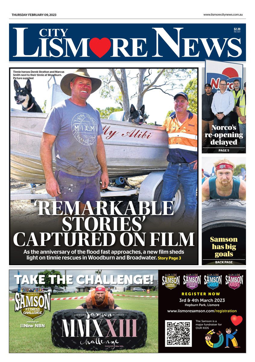 In this Thursday's edition of Lismore City News:
'Remarkable' stories of tinnie rescues
New GM takes the reins at council
Business 'gaffer' taping over problems