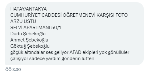 darkwebhaber's tweet photo. Hatay Antakya, göçük altından ses geliyor ekip lazım. https://t.co/woOKqVqX7l